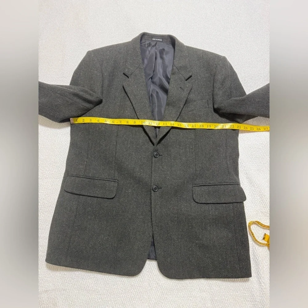 Oleg Cassini Men’s 42R Dark Green Herringbone Sport Coat Wool Tweed Blazer